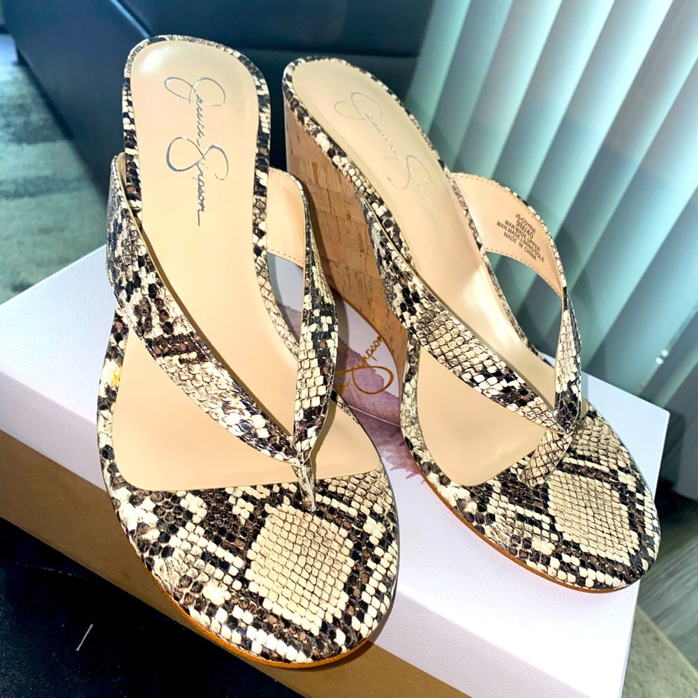 Jessica Simpson Python Print Cork Platforms New (… - image 1